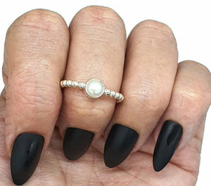 Freshwater Pearl Ring, size 7.5, Sterling Silver, White Pearl Ring, June Birthstone - GemzAustralia 