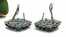 Load image into Gallery viewer, London Blue Topaz &amp; Natural White Zircon Cluster Earrings, Sterling Silver - GemzAustralia 