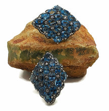 Load image into Gallery viewer, London Blue Topaz &amp; Natural White Zircon Cluster Earrings, Sterling Silver - GemzAustralia 