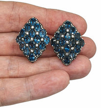 Load image into Gallery viewer, London Blue Topaz &amp; Natural White Zircon Cluster Earrings, Sterling Silver - GemzAustralia 