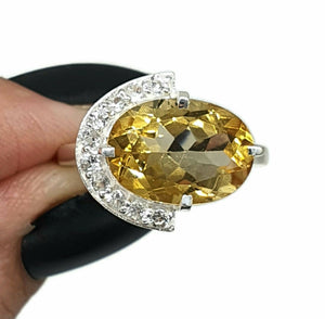 Citrine Ring, Size 8.75, Sterling Silver, Half Halo, Engagement Ring - GemzAustralia 