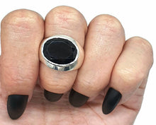 Load image into Gallery viewer, Black Onyx Ring, Size 8.75, Sterling Silver, Oval Shaped, Faceted - GemzAustralia 