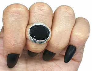 Black Onyx Ring, Size 8.75, Sterling Silver, Oval Shaped, Faceted - GemzAustralia 