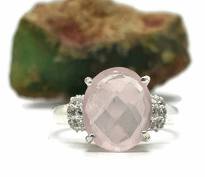 Rose Quartz Ring, Size 8.5, Sterling Silver, Oval Shape, 5 Carats - GemzAustralia 