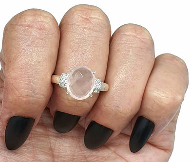 Rose Quartz Ring, Size 8.5, Sterling Silver, Oval Shape, 5 Carats - GemzAustralia 