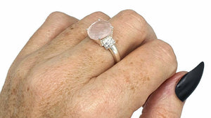 Rose Quartz Ring, Size 8.5, Sterling Silver, Oval Shape, 5 Carats - GemzAustralia 