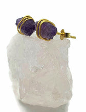 Load image into Gallery viewer, Raw Amethyst Studs, 14K Gold Electroplated, Sterling Silver, February Birthstone - GemzAustralia 