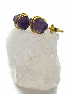 Raw Amethyst Studs, 14K Gold Electroplated, Sterling Silver, February Birthstone - GemzAustralia 