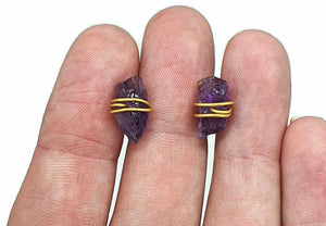 Raw Amethyst Studs, 14K Gold Electroplated, Sterling Silver, February Birthstone - GemzAustralia 