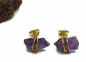 Raw Amethyst Studs, 14K Gold Electroplated, Sterling Silver, February Birthstone - GemzAustralia 