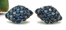 Load image into Gallery viewer, London Blue Topaz &amp; Natural White Zircon Cluster Earrings, Sterling Silver - GemzAustralia 
