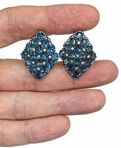 London Blue Topaz & Natural White Zircon Cluster Earrings, Sterling Silver - GemzAustralia 