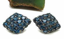 Load image into Gallery viewer, London Blue Topaz &amp; Natural White Zircon Cluster Earrings, Sterling Silver - GemzAustralia 