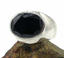 Load image into Gallery viewer, Black Onyx Ring, Size 8.75, Sterling Silver, Oval Shaped, Faceted - GemzAustralia 