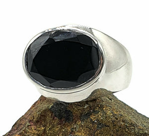 Black Onyx Ring, Size 8.75, Sterling Silver, Oval Shaped, Faceted - GemzAustralia 
