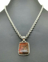 Load image into Gallery viewer, Red Ammolite Pendant, Sterling Silver, Rectangle Shaped, Opal like Gemstone - GemzAustralia 