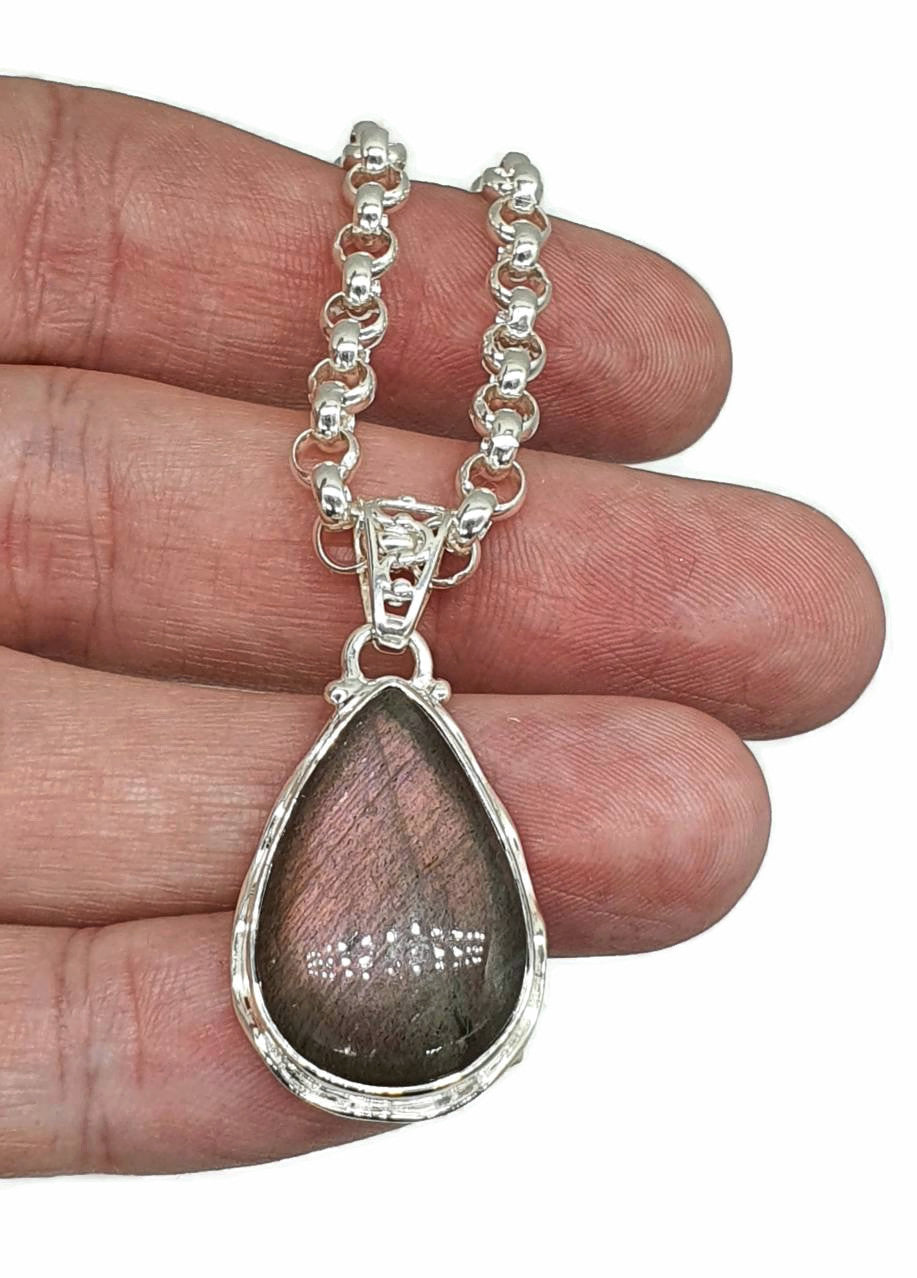 Purple Labradorite Pendant, Sterling Silver, Pear Shaped - GemzAustralia 