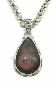 Purple Labradorite Pendant, Sterling Silver, Pear Shaped - GemzAustralia 