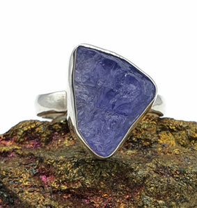 Raw Tanzanite Ring, Size 6, Sterling Silver, Rough Gemstone, Psychic Power - GemzAustralia 