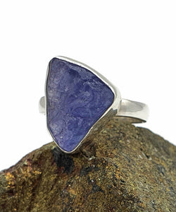 Raw Tanzanite Ring, Size 6, Sterling Silver, Rough Gemstone, Psychic Power - GemzAustralia 