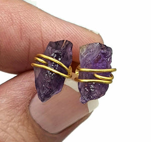 Raw Amethyst Studs, 14K Gold Electroplated, Sterling Silver, February Birthstone - GemzAustralia 