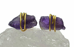 Raw Amethyst Studs, 14K Gold Electroplated, Sterling Silver, February Birthstone - GemzAustralia 