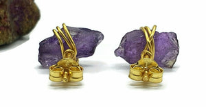 Raw Amethyst Studs, 14K Gold Electroplated, Sterling Silver, February Birthstone - GemzAustralia 