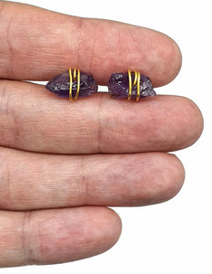 Raw Amethyst Studs, 14K Gold Electroplated, Sterling Silver, February Birthstone - GemzAustralia 