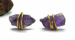 Raw Amethyst Studs, 14K Gold Electroplated, Sterling Silver, February Birthstone - GemzAustralia 