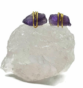 Raw Amethyst Studs, 14K Gold Electroplated, Sterling Silver, February Birthstone - GemzAustralia 