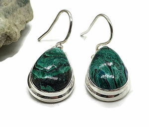 Chrysocolla Malachite Earrings, Sterling Silver, Pear Shaped, Serenity Stone - GemzAustralia 