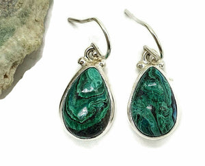 Chrysocolla Malachite Earrings, Sterling Silver, Pear Shaped, Serenity Stone - GemzAustralia 