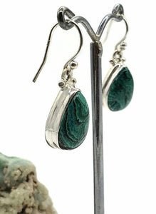 Chrysocolla Malachite Earrings, Sterling Silver, Pear Shaped, Serenity Stone - GemzAustralia 