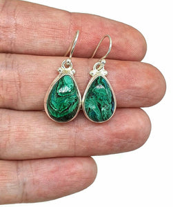 Chrysocolla Malachite Earrings, Sterling Silver, Pear Shaped, Serenity Stone - GemzAustralia 