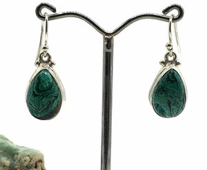 Chrysocolla Malachite Earrings, Sterling Silver, Pear Shaped, Serenity Stone - GemzAustralia 