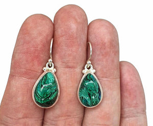 Chrysocolla Malachite Earrings, Sterling Silver, Pear Shaped, Serenity Stone - GemzAustralia 