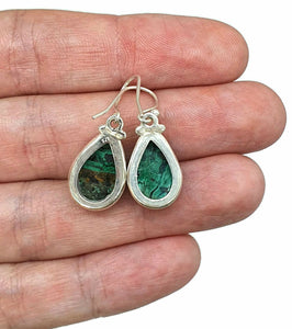 Chrysocolla Malachite Earrings, Sterling Silver, Pear Shaped, Serenity Stone - GemzAustralia 