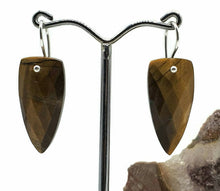Load image into Gallery viewer, Tiger&#39;s Eye Earrings, Arrowhead Design, Sterling Silver, Checkerboard Facet - GemzAustralia 
