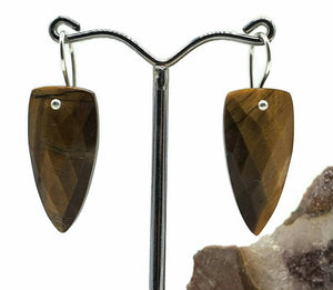 Tiger's Eye Earrings, Arrowhead Design, Sterling Silver, Checkerboard Facet - GemzAustralia 