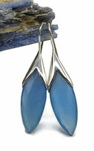 Load image into Gallery viewer, Blue Chalcedony Earrings, Sterling Silver, Leaf Shaped - GemzAustralia 