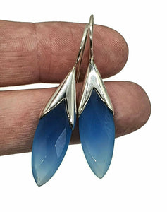 Blue Chalcedony Earrings, Sterling Silver, Leaf Shaped - GemzAustralia 