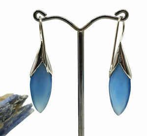 Blue Chalcedony Earrings, Sterling Silver, Leaf Shaped - GemzAustralia 