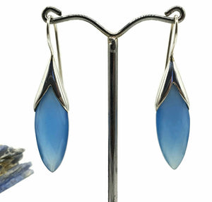 Blue Chalcedony Earrings, Sterling Silver, Leaf Shaped - GemzAustralia 