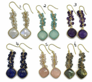 Dangly Gemstone Earrings, Sterling Silver, 14K gold Electroplated, Variety of Gemstone - GemzAustralia 