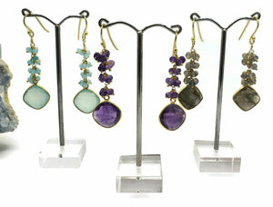 Dangly Gemstone Earrings, Sterling Silver, 14K gold Electroplated, Variety of Gemstone - GemzAustralia 