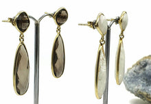 Load image into Gallery viewer, Rainbow Moonstone or Smoky Quartz Earrings, Sterling Silver, 14K Gold Plated - GemzAustralia 