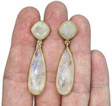 Load image into Gallery viewer, Rainbow Moonstone or Smoky Quartz Earrings, Sterling Silver, 14K Gold Plated - GemzAustralia 