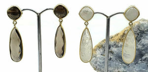 Rainbow Moonstone or Smoky Quartz Earrings, Sterling Silver, 14K Gold Plated - GemzAustralia 