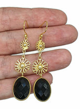 Load image into Gallery viewer, Long drop Gemstone Earrings, Sterling Silver, 14K gold plate, Black Onyx or Rainbow Moonstone - GemzAustralia 