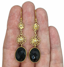 Load image into Gallery viewer, Long drop Gemstone Earrings, Sterling Silver, 14K gold plate, Black Onyx or Rainbow Moonstone - GemzAustralia 